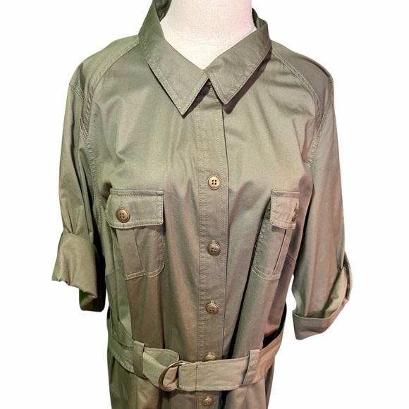 NWT Lane Bryant Olive Green Khaki Twill Belted Safari Shirt Dress Plus Size 24 - Picture 4 of 13